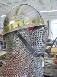 Stainless Byzantine Helm with Brass and Welded Maille